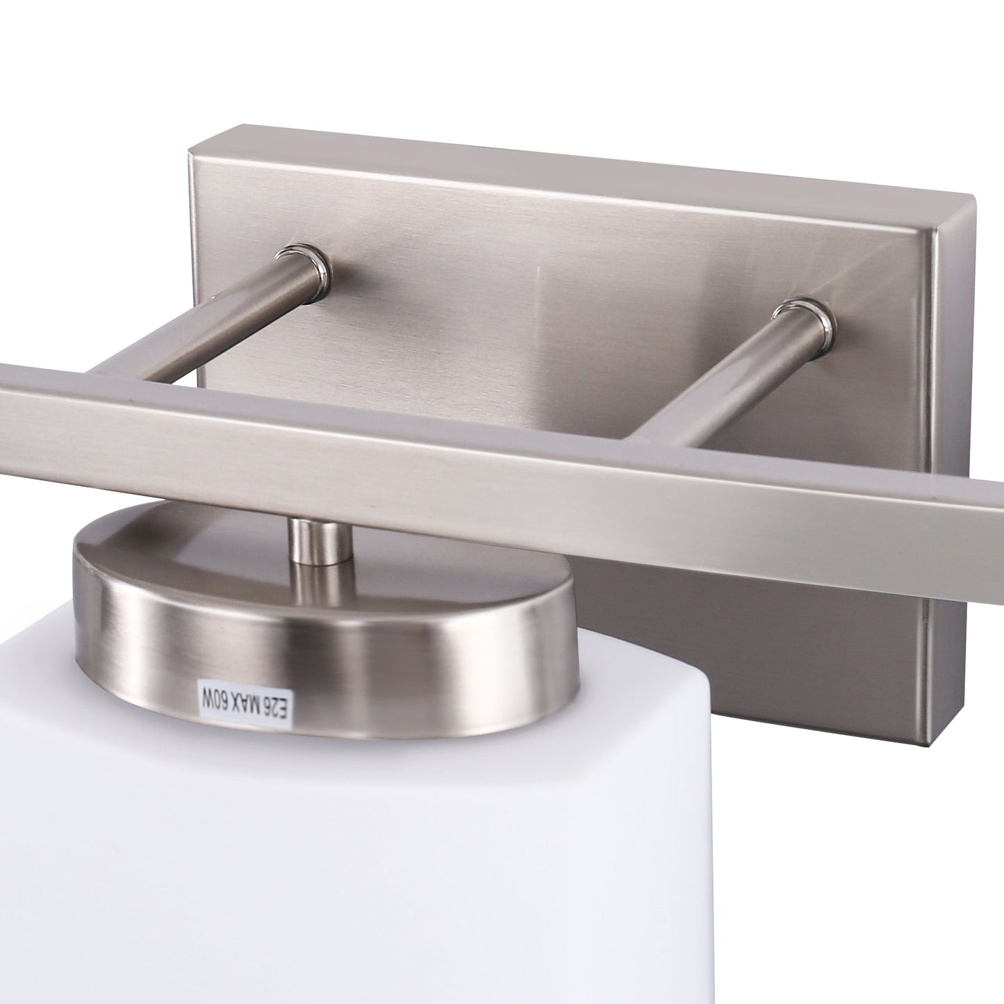 41 in. 5-Light Nickel Modern Square Vanity Light for Bathroom, Bedroom with Curved Arms and Milk White Glass Shades