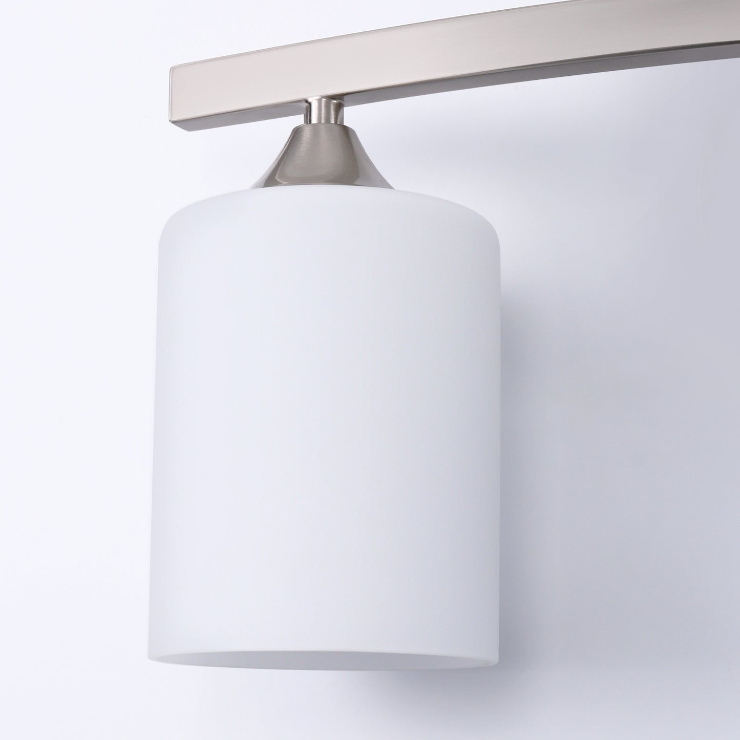 22 in. 3 Light Nickel Modern Cylinder Vanity Light for Bathroom, Bedroom with Curved Arms and Milk White Glass Shades