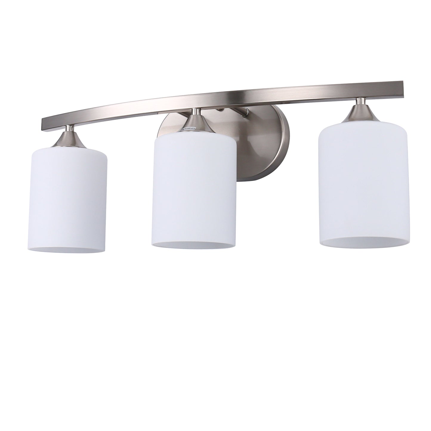 22 in. 3 Light Nickel Modern Cylinder Vanity Light for Bathroom, Bedroom with Curved Arms and Milk White Glass Shades