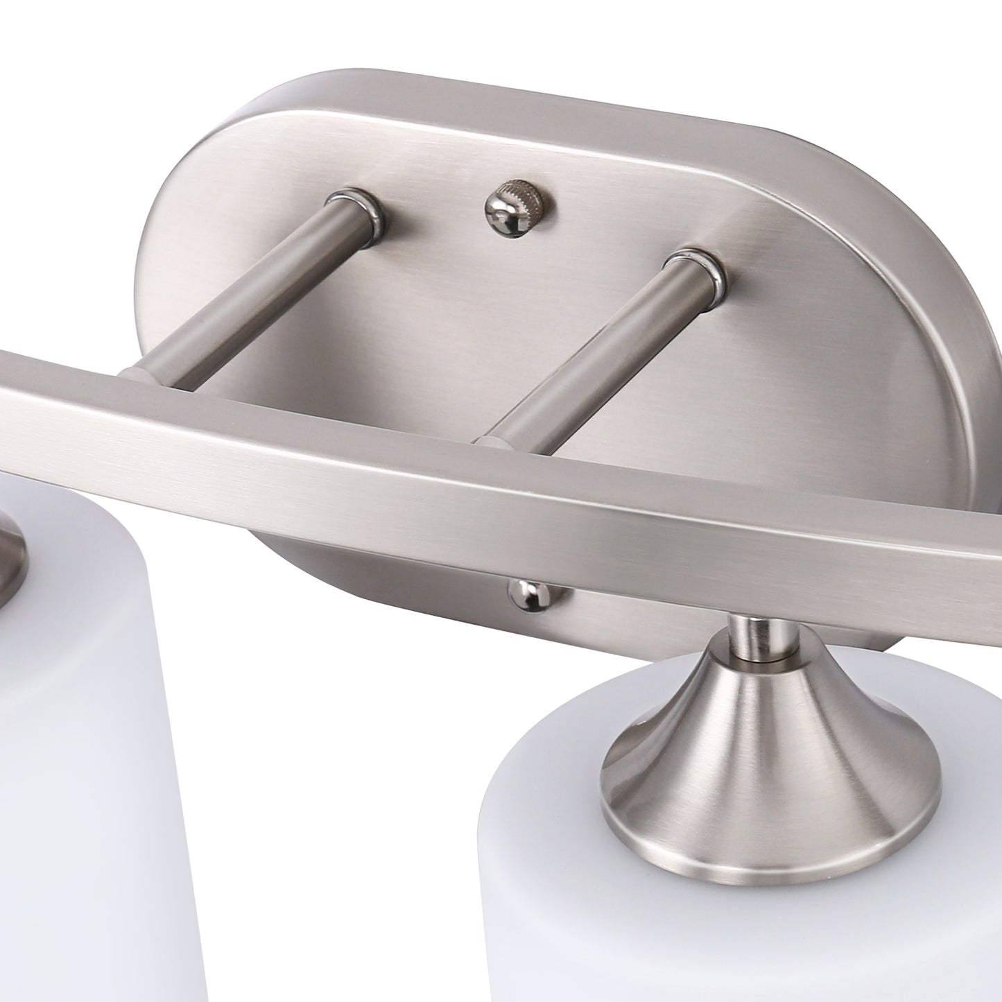 28 in. 4-Light Nickel Modern Cylinder Vanity Light for Bathroom, Bedroom with Curved Arms and Milk White Glass Shades