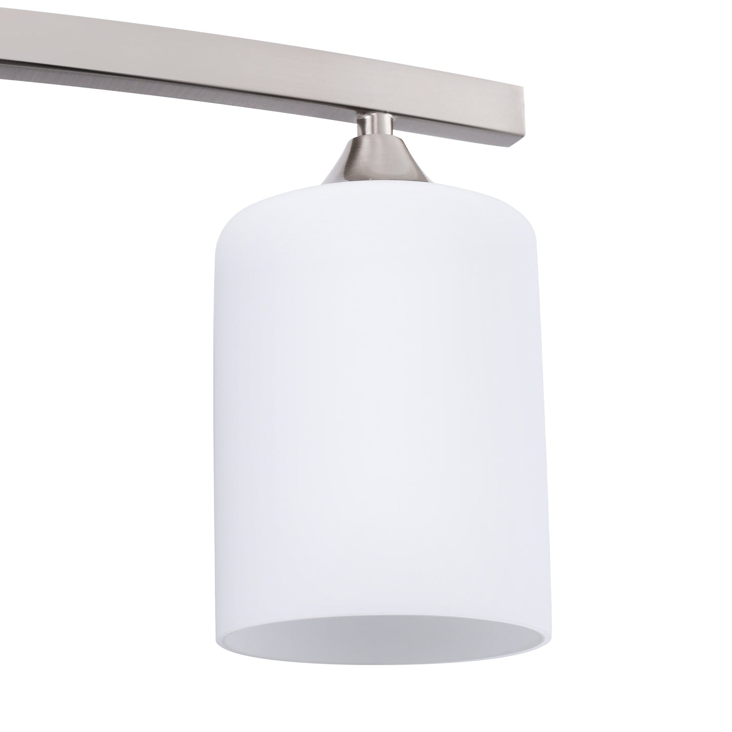 28 in. 4-Light Nickel Modern Cylinder Vanity Light for Bathroom, Bedroom with Curved Arms and Milk White Glass Shades