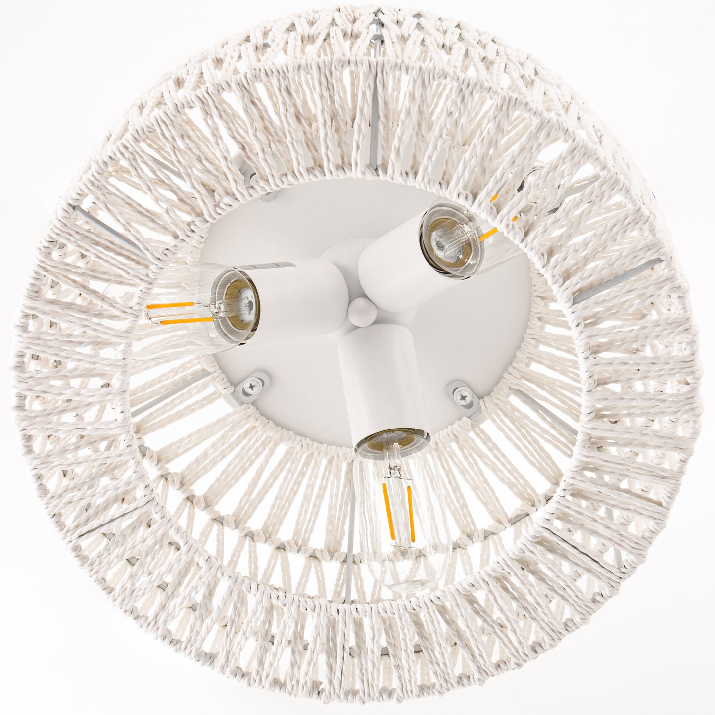 11.8 in. 3-Light White Rattan Flush Mount Ceiling Light for Hallway, Bedroom or Living Room