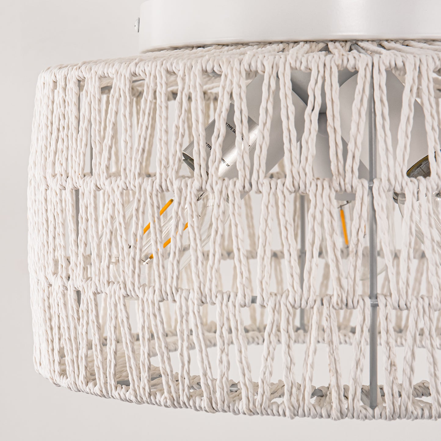11.8 in. 3-Light White Rattan Flush Mount Ceiling Light for Hallway, Bedroom or Living Room