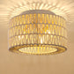 11.8 in. 3-Light White Rattan Flush Mount Ceiling Light for Hallway, Bedroom or Living Room