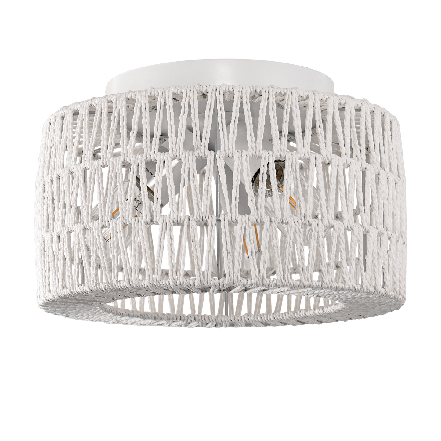11.8 in. 3-Light White Rattan Flush Mount Ceiling Light for Hallway, Bedroom or Living Room