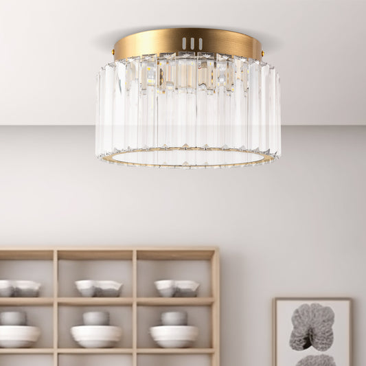 10 in. Gold Cylinder 1-Light Dimmable LED Flush Mount Ceiling Light Fixture with 3CCT Control
