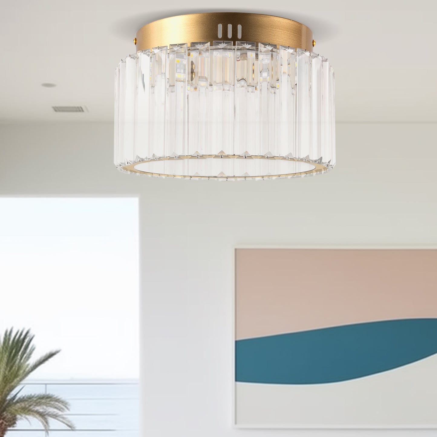 10 in. Gold Cylinder 1-Light Dimmable LED Flush Mount Ceiling Light Fixture with 3CCT Control