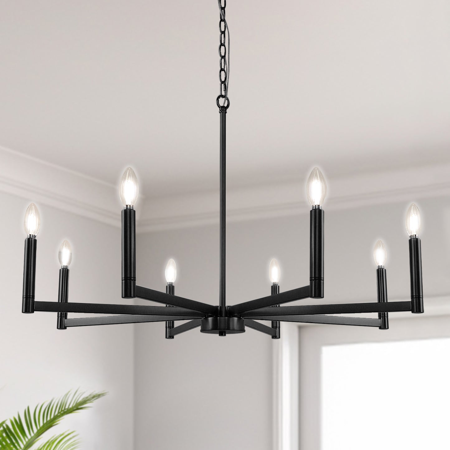 8-Light Black Farmhouse Chandelier with Candle Design for Dining Room, Kitchen Island, or Foyer