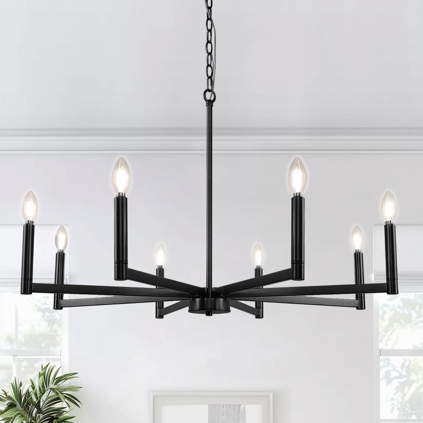 8-Light Black Farmhouse Chandelier with Candle Design for Dining Room, Kitchen Island, or Foyer