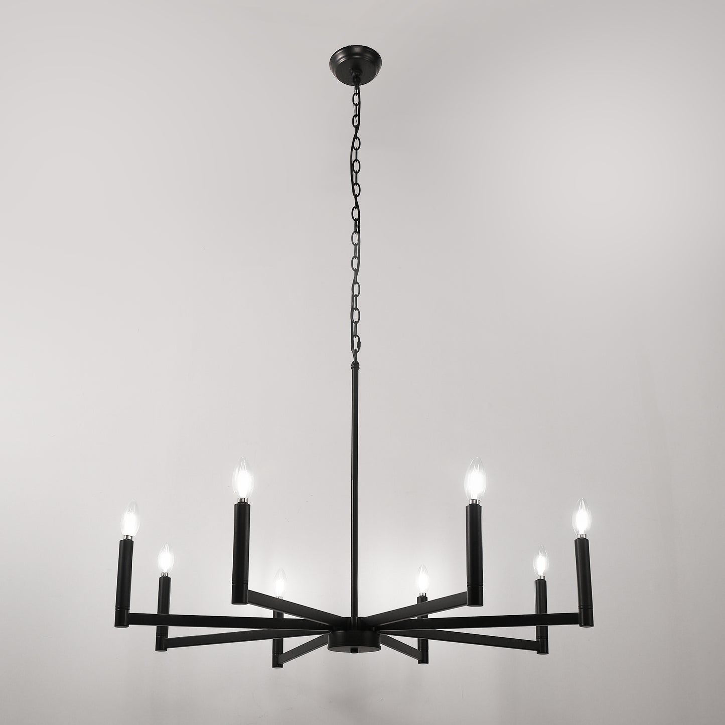 8-Light Black Farmhouse Chandelier with Candle Design for Dining Room, Kitchen Island, or Foyer