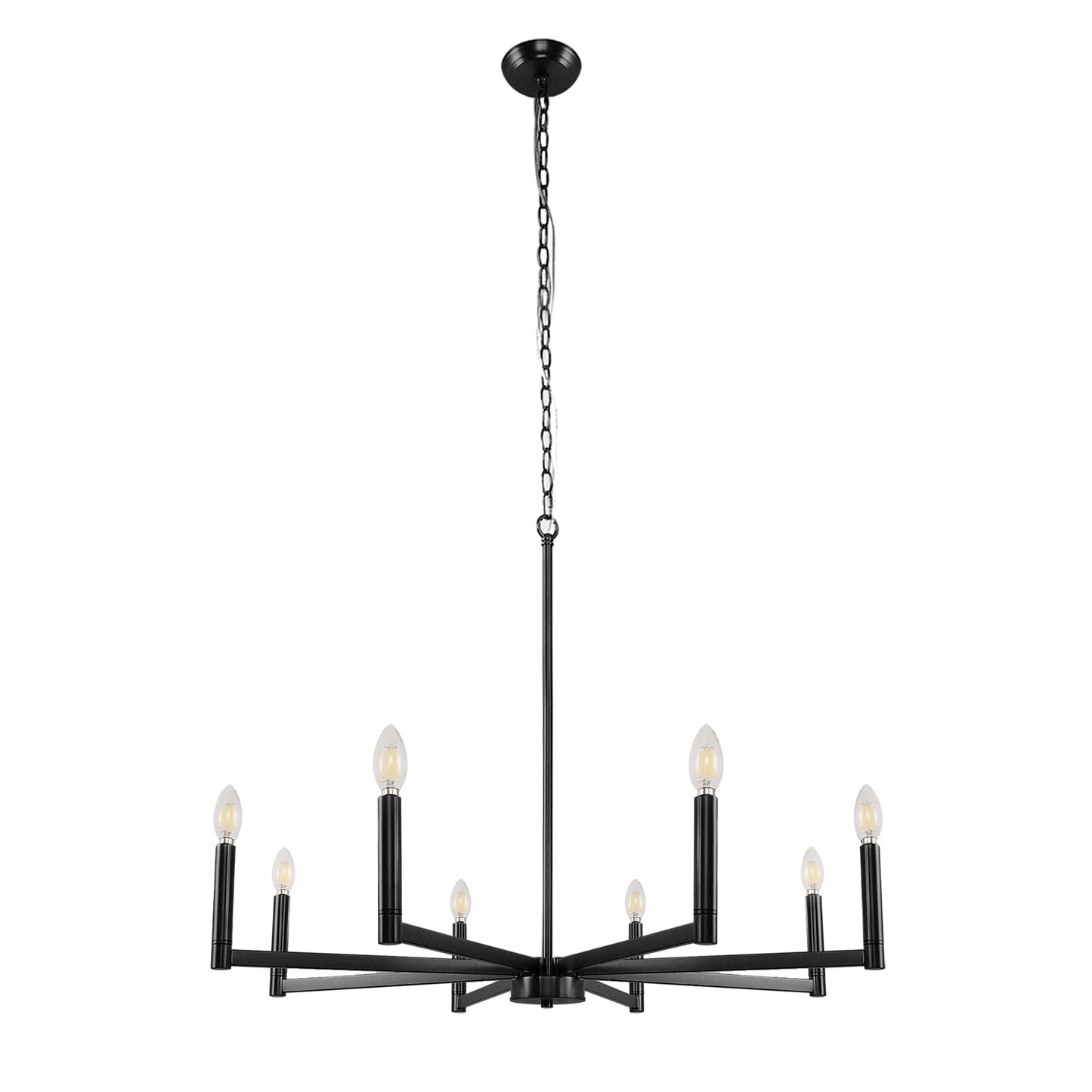 8-Light Black Farmhouse Chandelier with Candle Design for Dining Room, Kitchen Island, or Foyer