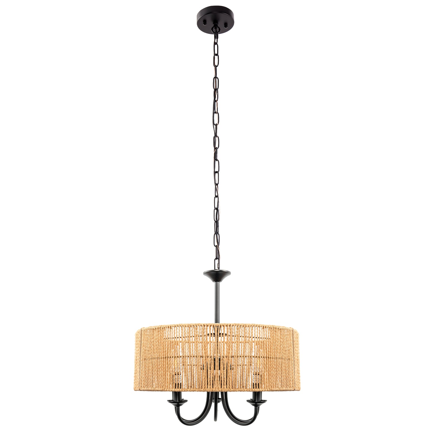 5-Light Hand Woven Rattan Pendant Light, Boho Large Farmhouse Chandelier Rattan Shade for Living Room