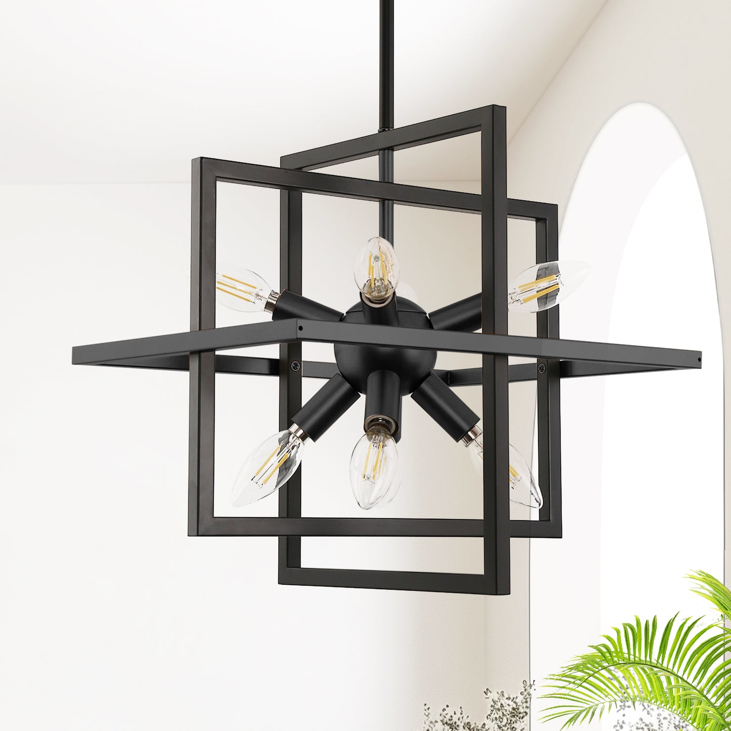 8-Light Black Modern Geometric Chandeliers, Industrial Adjustable Hanging Sputnik Pendant Light