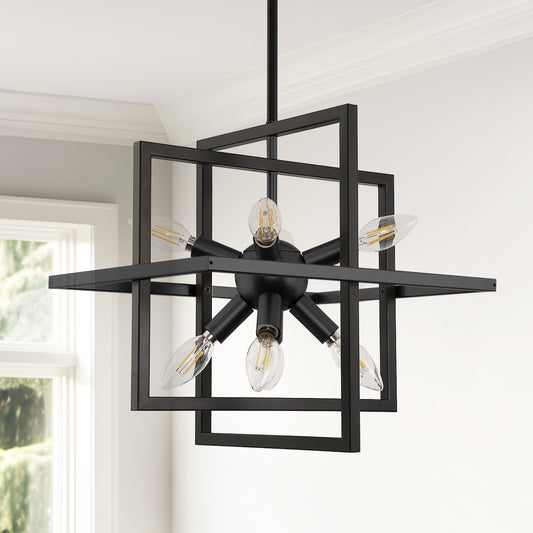 8-Light Black Modern Geometric Chandeliers, Industrial Adjustable Hanging Sputnik Pendant Light