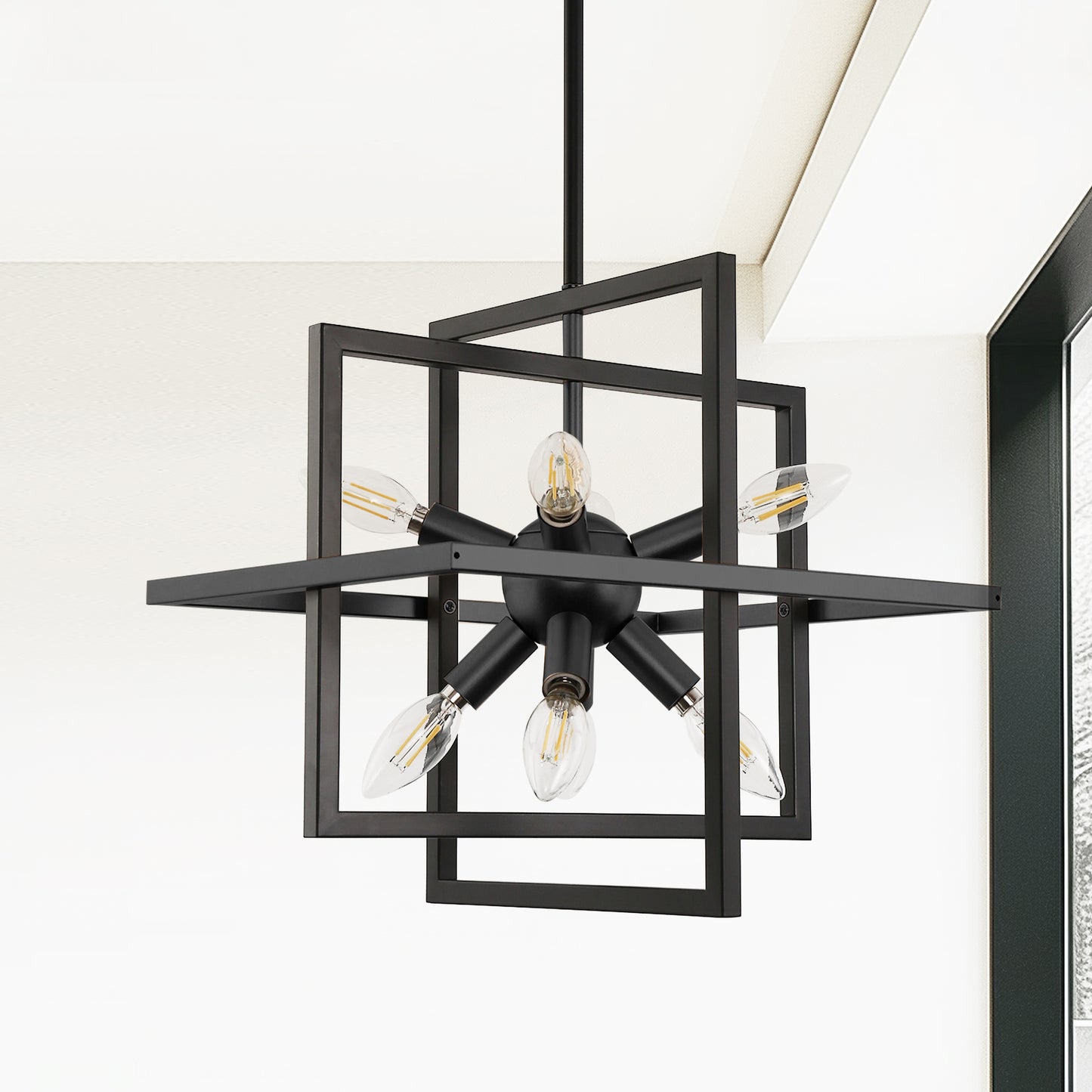 8-Light Black Modern Geometric Chandeliers, Industrial Adjustable Hanging Sputnik Pendant Light