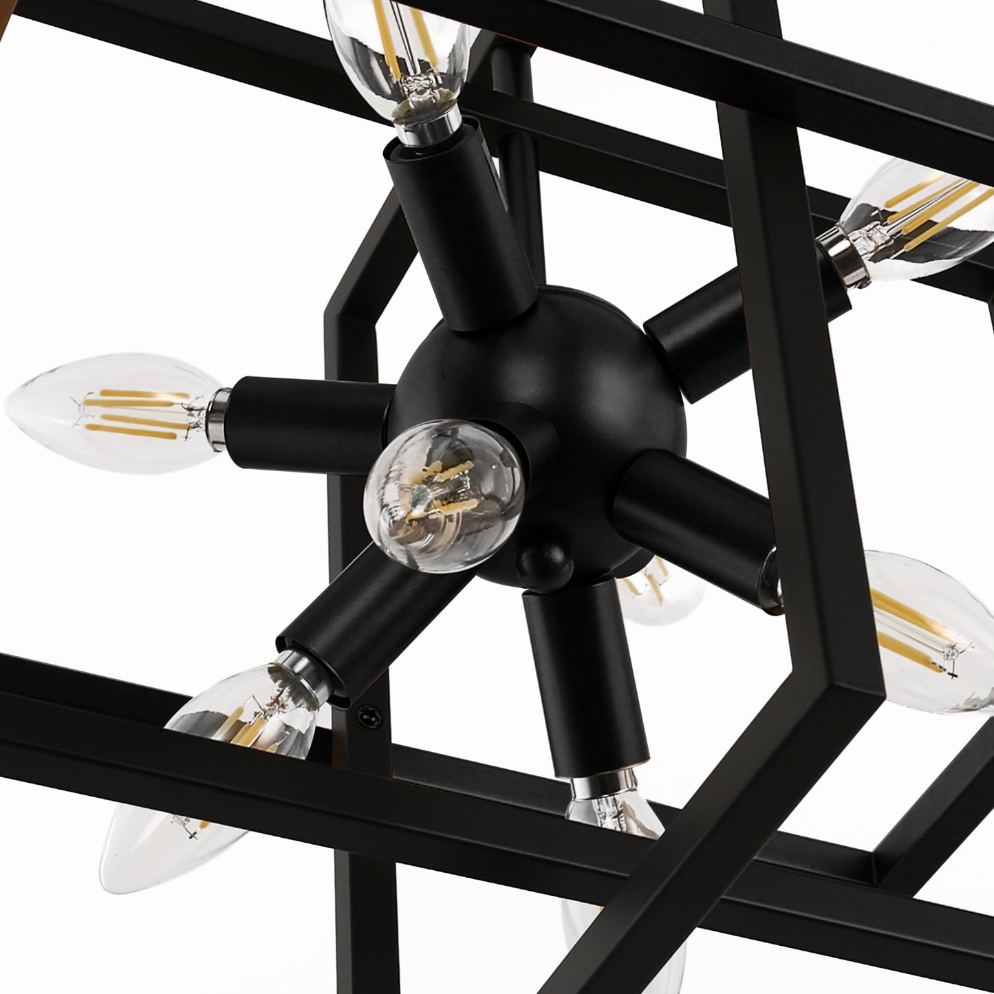 8-Light Black Modern Geometric Chandeliers, Industrial Adjustable Hanging Sputnik Pendant Light