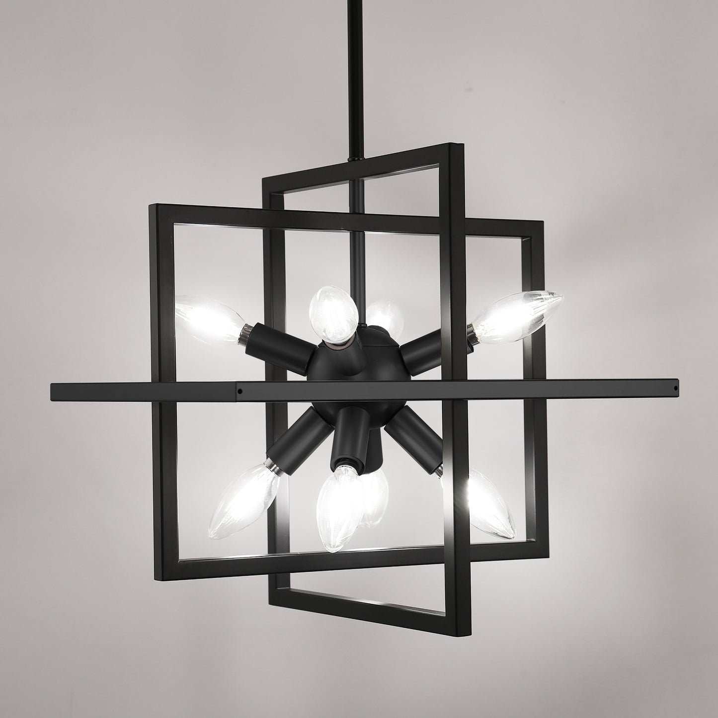 8-Light Black Modern Geometric Chandeliers, Industrial Adjustable Hanging Sputnik Pendant Light