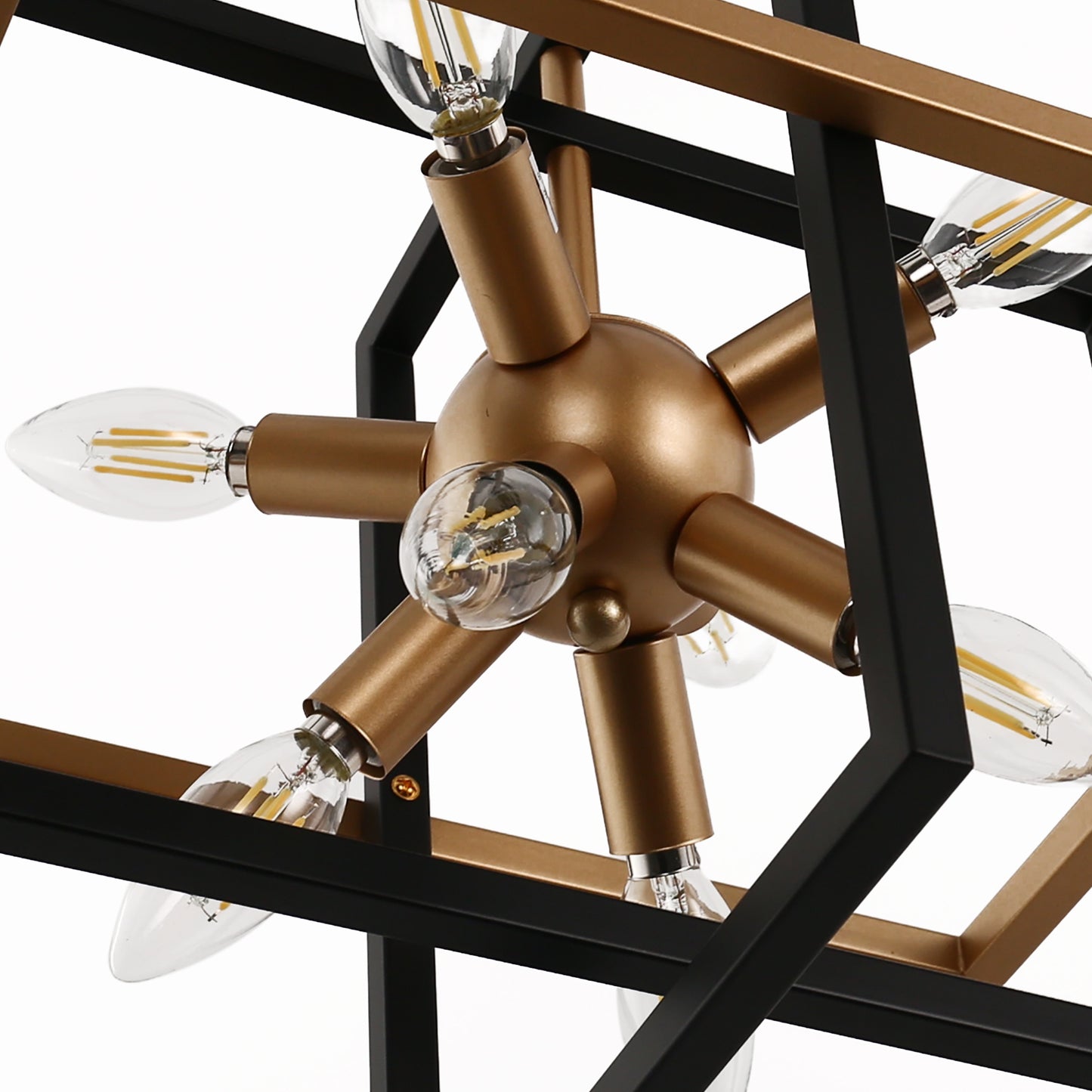 8-Light Black and Gold Modern Geometric Chandeliers, Industrial Adjustable Hanging Sputnik Pendant Light