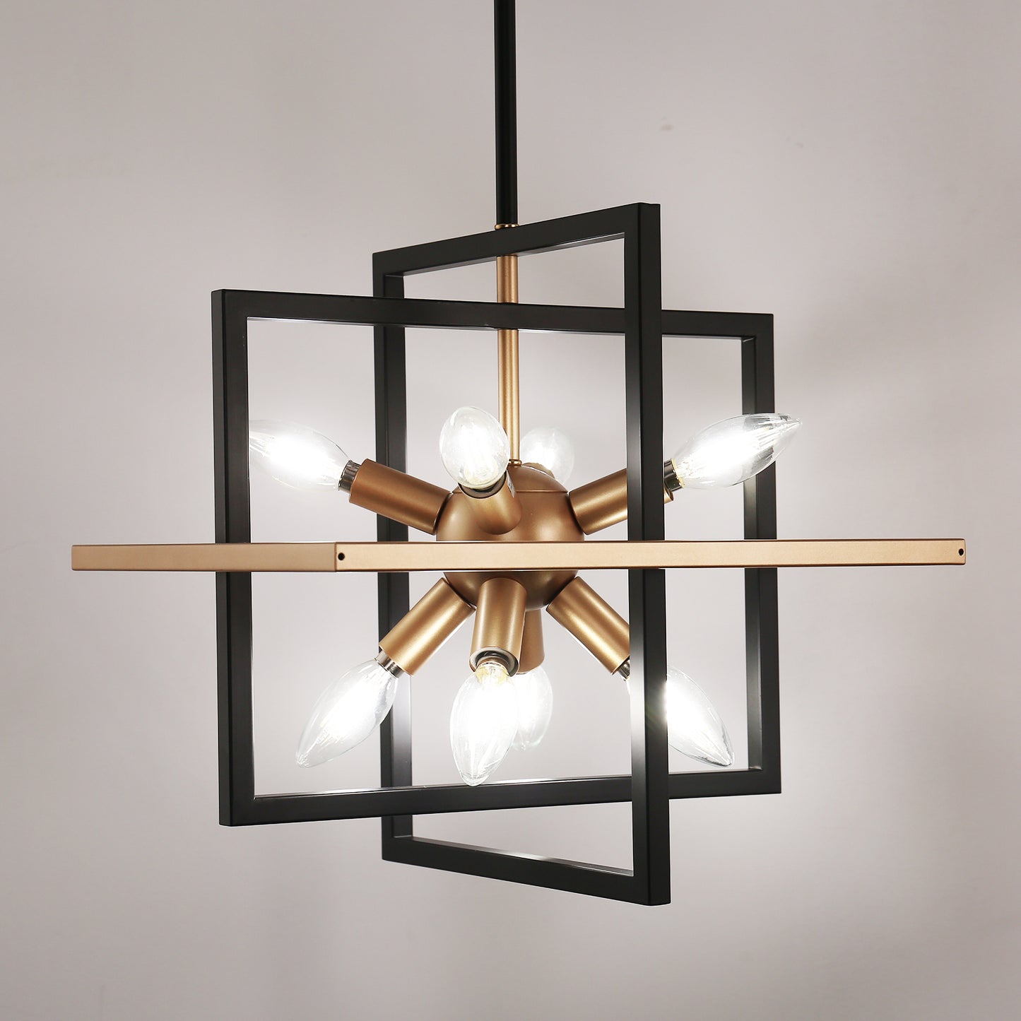8-Light Black and Gold Modern Geometric Chandeliers, Industrial Adjustable Hanging Sputnik Pendant Light