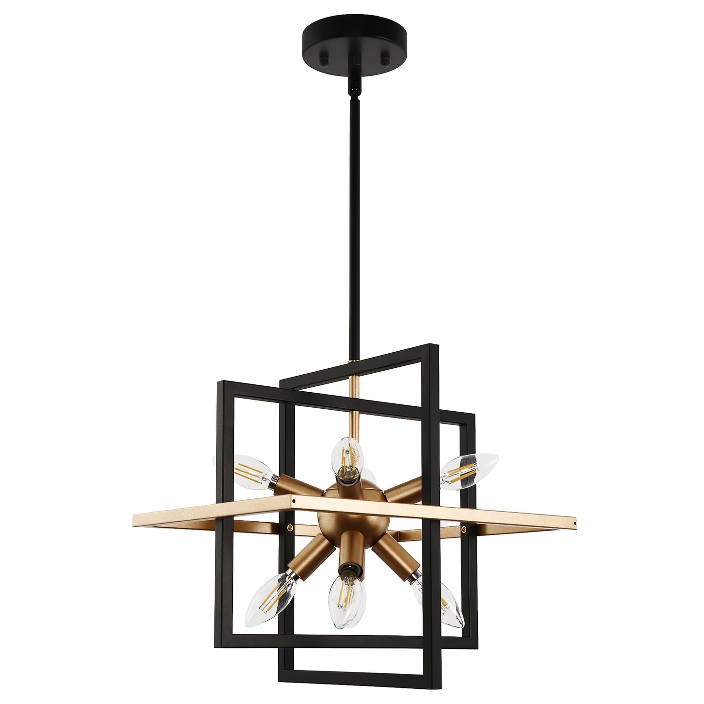 8-Light Black and Gold Modern Geometric Chandeliers, Industrial Adjustable Hanging Sputnik Pendant Light