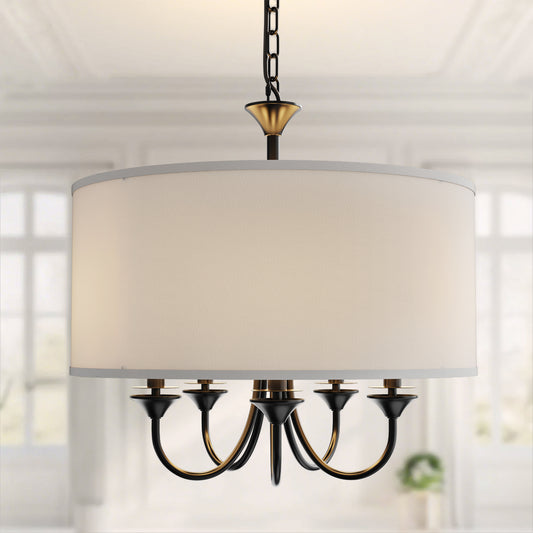 20 in. 5-Light Black Candle Style Empire Chandelier with Fabric Shades for Home Lighting