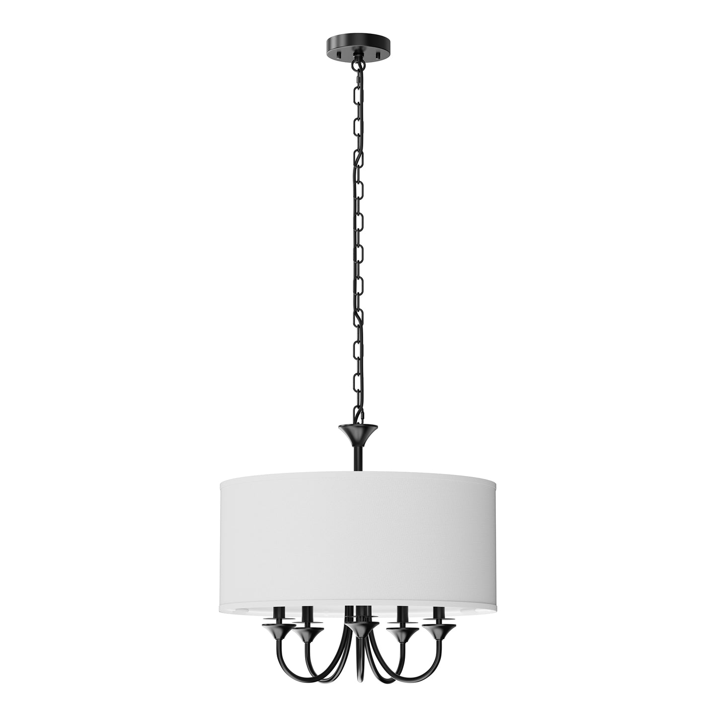 20 in. 5-Light Black Candle Style Empire Chandelier with Fabric Shades for Home Lighting