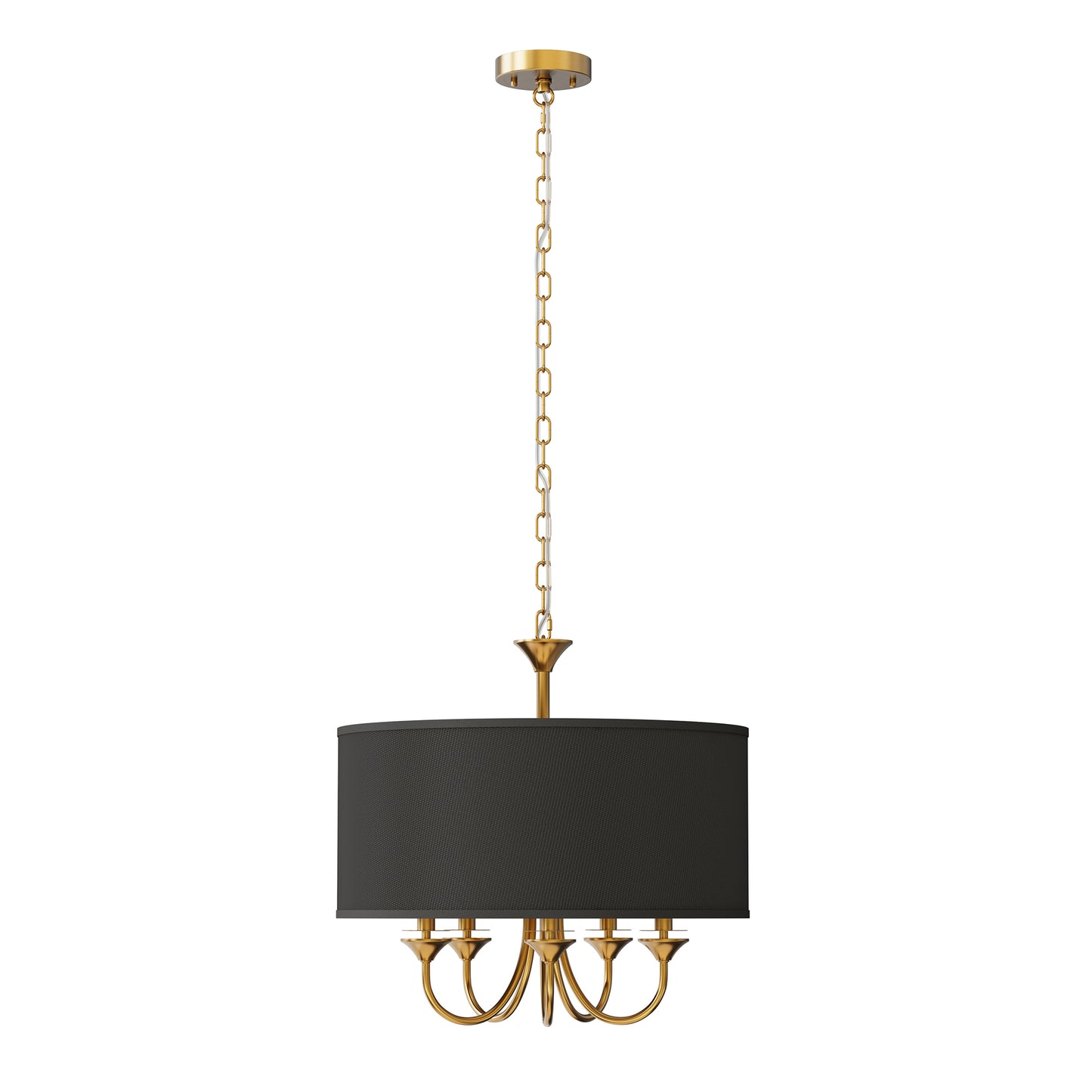20 in. 5-Light Gold Candle Style Empire Chandelier with Black Fabric Shades for Home Lighting