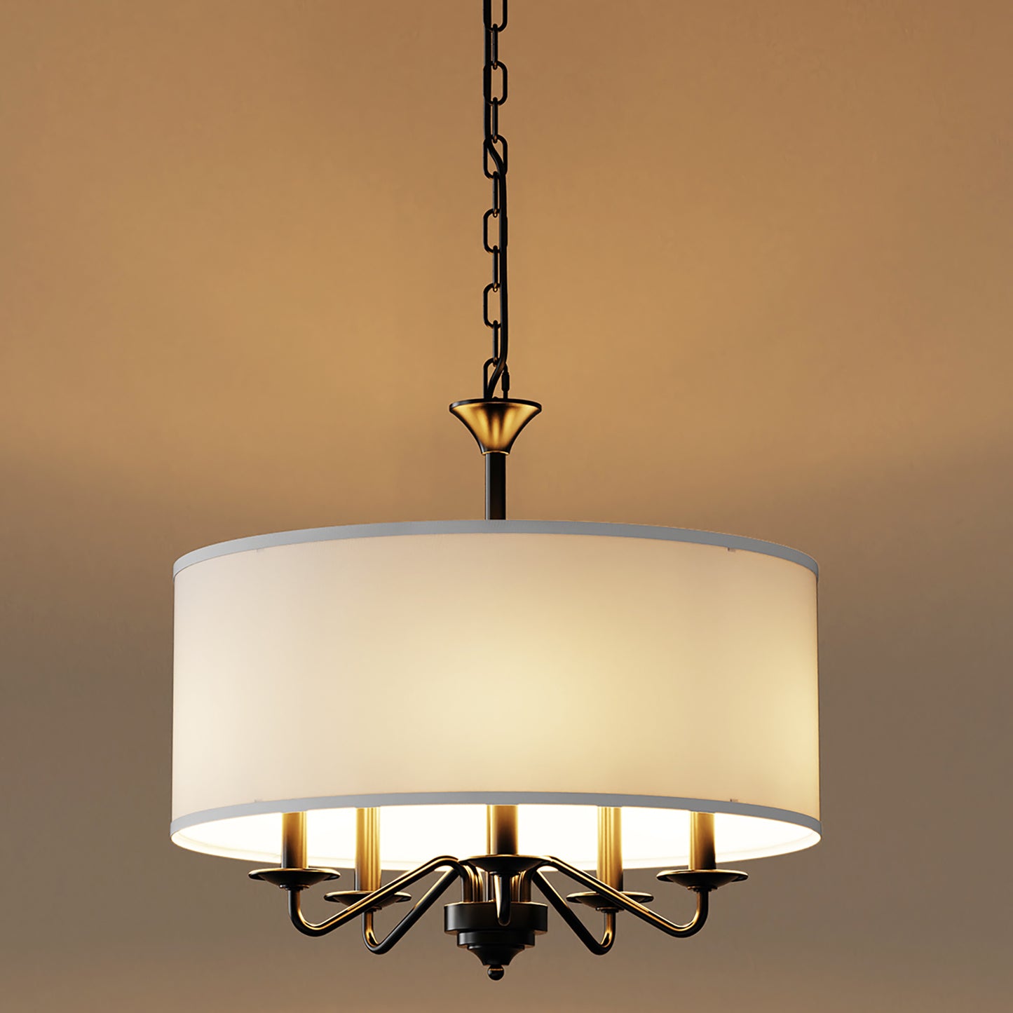 20 in. 5-Light Black Empire Chandelier with Fabric Shades for Dining and Living Room