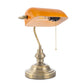 14 in. Banker Task and Reading Retro Gold Bedside Lamp with Orange Glass Shade, Classic Desk Light with Pull Chain