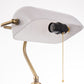 14 in. Banker Task and Reading Elegant Gold Bedside Lamp with White Glass Shade, Desk Light with Pull Chain for Bedroom