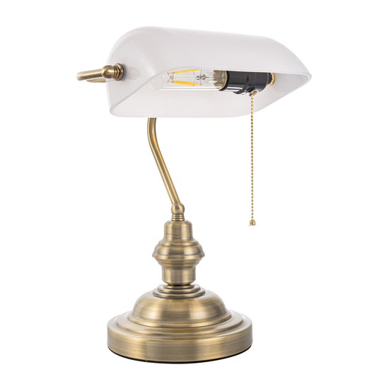 YANSUN 10.4 in. Modern White Table Lamp with E26 Base, Metal and Glass Desk Lamp for Bedroom, Living Room, and Dining