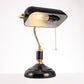 15 in. Black Glass Task and Reading Bankers Lamp with Gold Trim and Pull Chain Switch, Adjustable Desk Light for Office