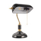15 in. Black Glass Task and Reading Bankers Lamp with Gold Trim and Pull Chain Switch, Adjustable Desk Light for Office