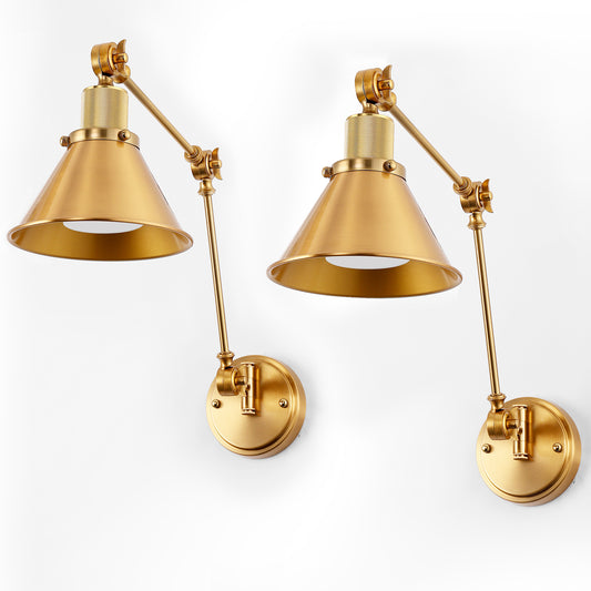 YANSUN 13 in. 1-Light Modern Adjustable Gold Wall Sconce with Swing Arm, Plug-In Vintage Task Light for Living Room