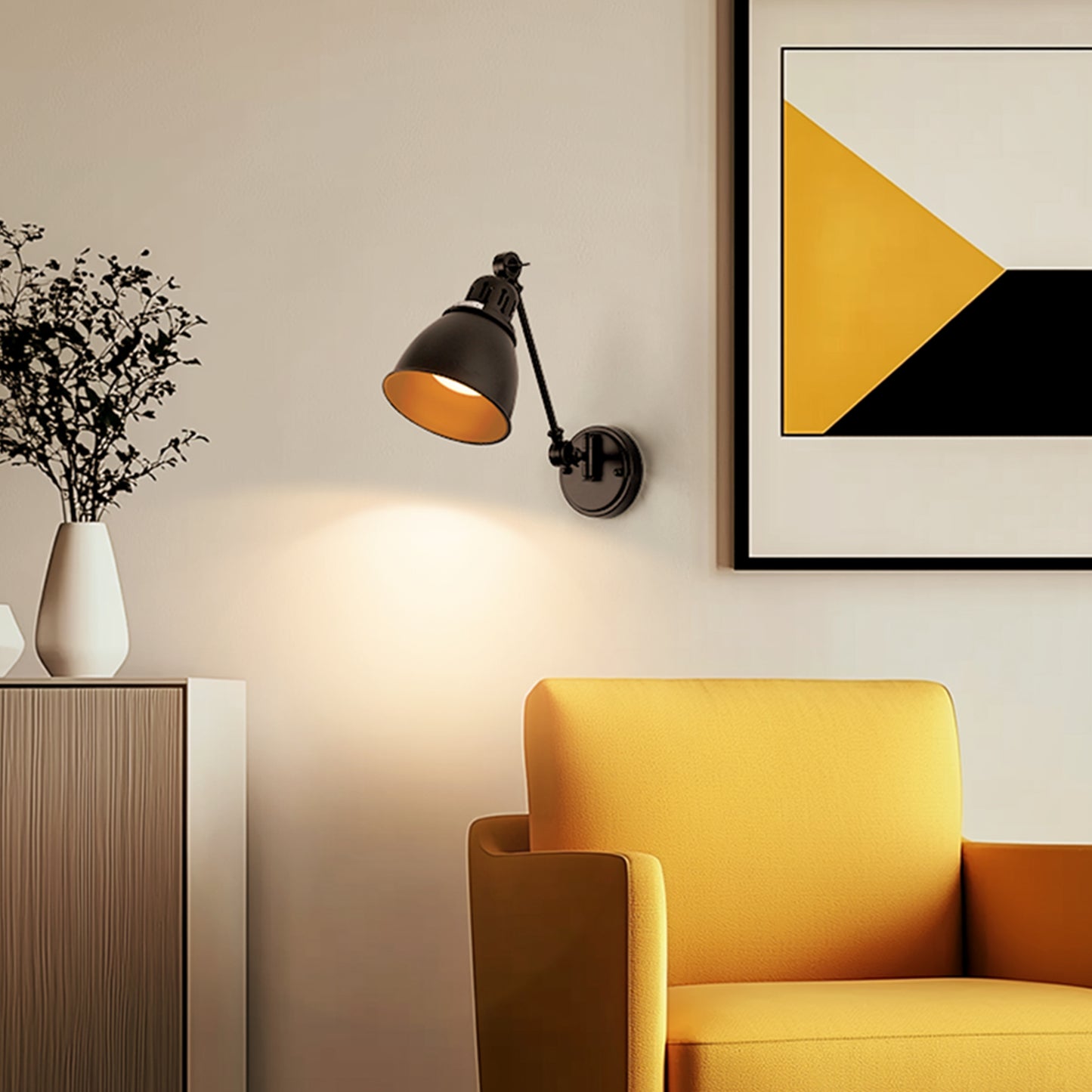 6 in. Set of 2 Black Gold Swing Arm Wall Sconces - Plug-in or Hardwired Adjustable Wall Lamps for Bedroom or Office