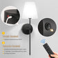 8 in. 1-Light Black Wall Sconce, Rechargeable Wall Sconce with Detachable Bulbs and Fabric Shade for Living Room(2-Pack）