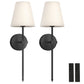 8 in. 1-Light Black Wall Sconce, Rechargeable Wall Sconce with Detachable Bulbs and Fabric Shade for Living Room(2-Pack）