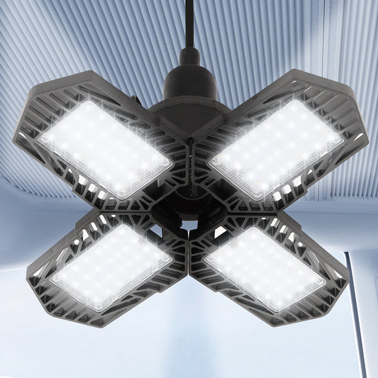 Ultra Bright Garage LED Light – 60W, Adjustable 4-Leaf Panels, 6500K Daylight, Tool-Free Install