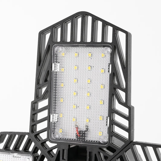 Ultra Bright Garage LED Light – 60W, Adjustable 4-Leaf Panels, 6500K Daylight, Tool-Free Install