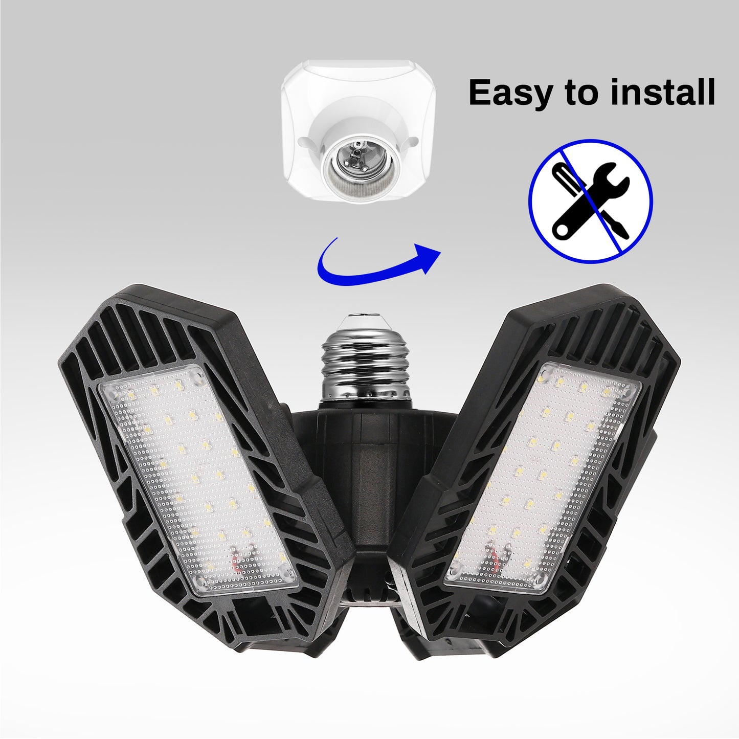 Ultra Bright Garage LED Light – 60W, Adjustable 4-Leaf Panels, 6500K Daylight, Tool-Free Install