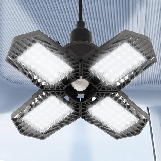 11 in. 60-Watt Black Motion Sensor LED Flush Mount Adjustable LED Garage Light with Foldable Panels