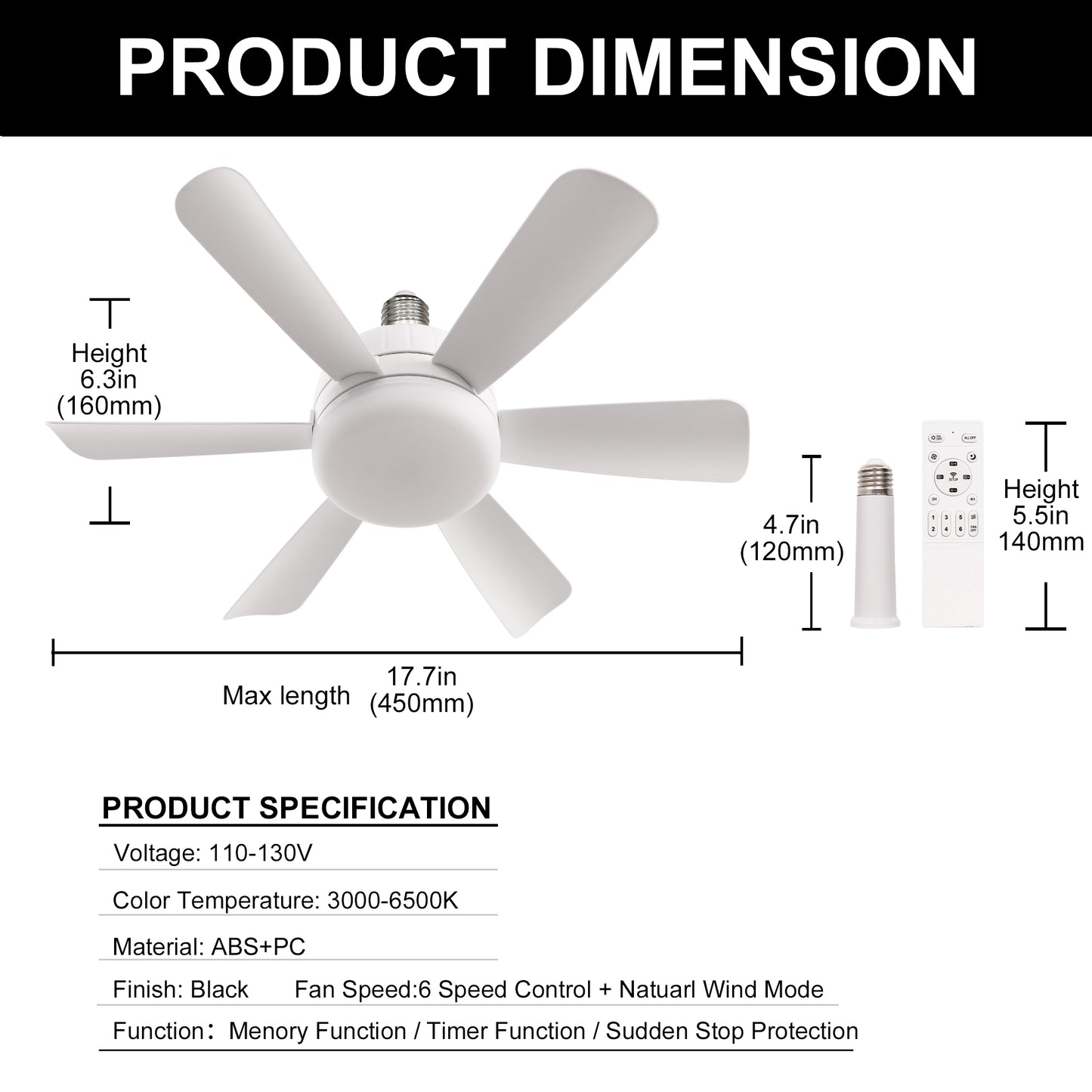 18 in. Indoor White Standard Ceiling Fan with Adjustable White Integrated LED Flush Mount Light