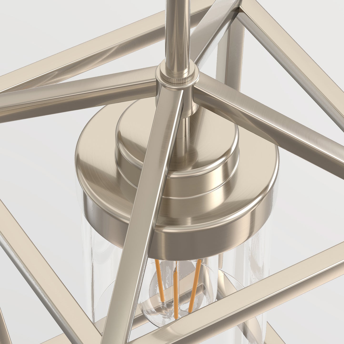 7 in. 1-Light Brushed Nickel Modern Farmhouse Cage Lantern Pendant with Clear Glass