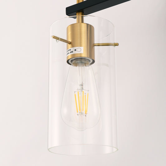 20 in. 3-Light Bathroom Fixture, Black and Gold Metal Vanity Light Frame with Clear Glass Shades