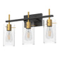 20 in. 3-Light Bathroom Fixture, Black and Gold Metal Vanity Light Frame with Clear Glass Shades