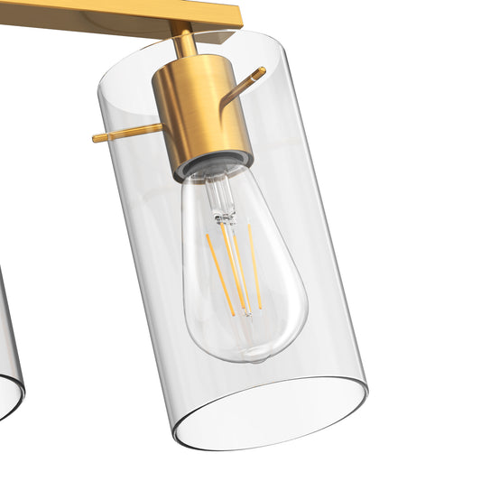 20 in. 3-Light Bathroom Fixture, Gold Metal Vanity Light Frame with Clear Glass Shades, Modern Bathroom Lighting