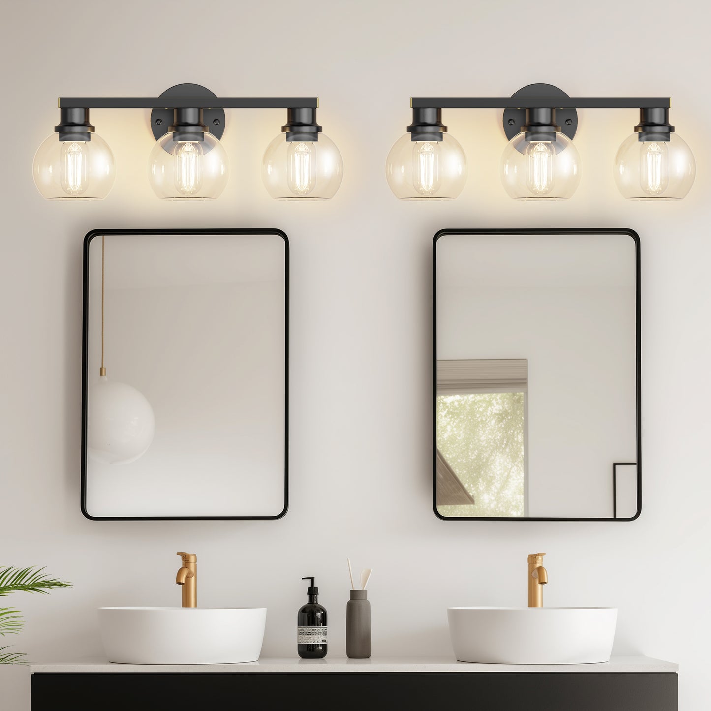 19 in. 3-Light Black Bathroom Vanity Light, LED Interior Powder Room Lighting with Clear Globe Shades