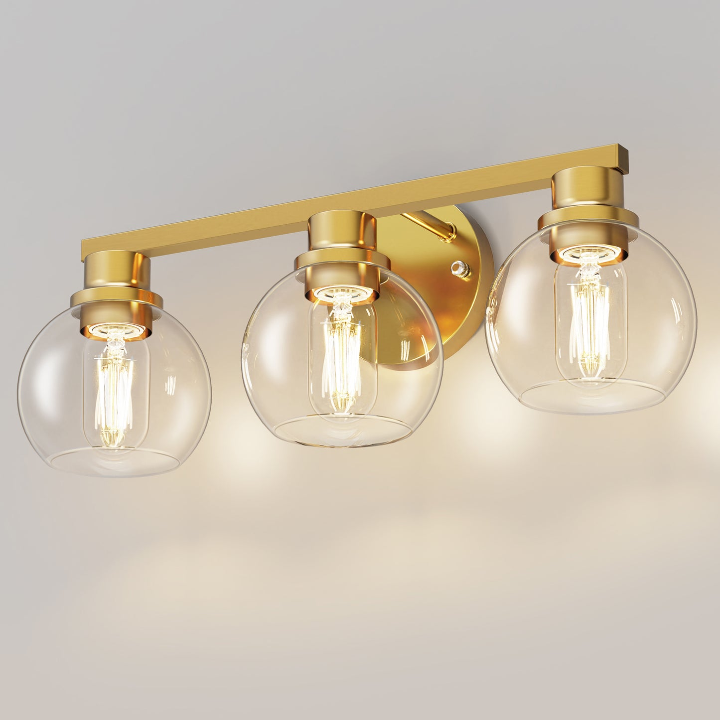 19 in. 3-Light Gold Bathroom Vanity Light, LED Interior Powder Room Lighting with Clear Globe Shades