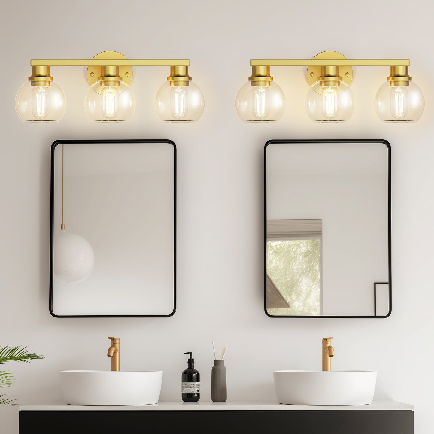 19 in. 3-Light Gold Bathroom Vanity Light, LED Interior Powder Room Lighting with Clear Globe Shades