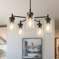5-Light Black Pendant Light with Clear Glass Shades - Adjustable Modern Chandelier for Living Room or Foyer